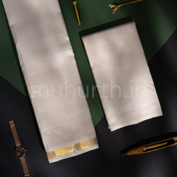 Premium Off-White Pure Silk Dhoti with Angavastram