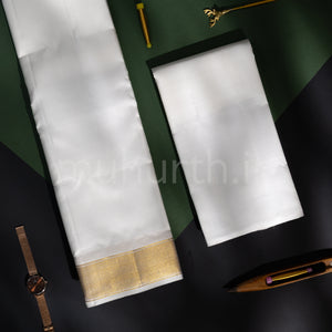 Premium White Pure Silk Dhoti with Angavastram