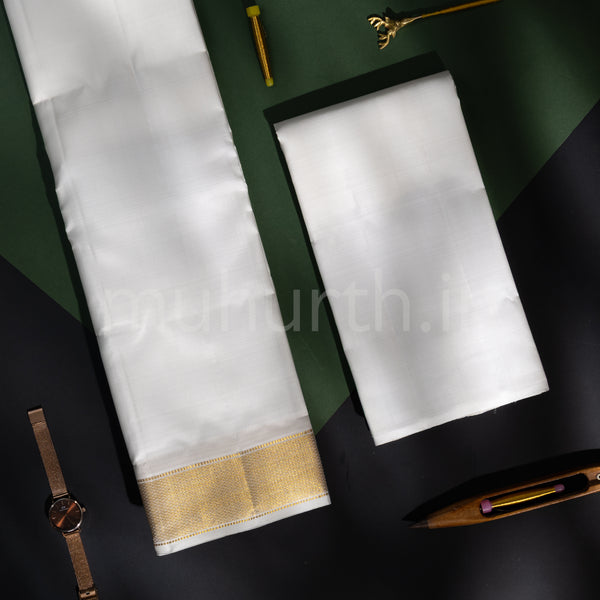 Premium White Pure Silk Dhoti with Angavastram