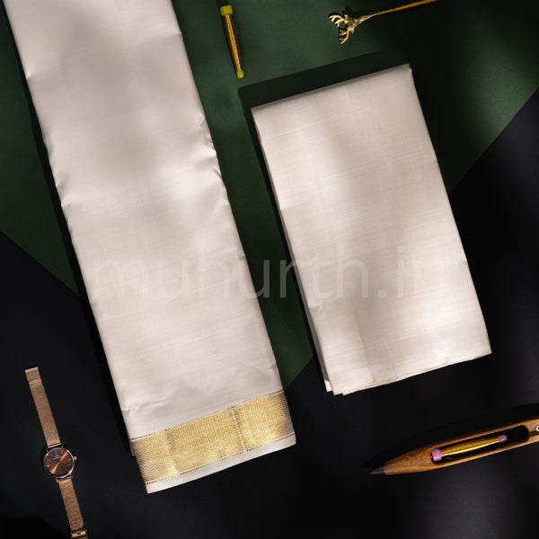 Premium Light Sandal Pure Silk Dhoti with Angavastram