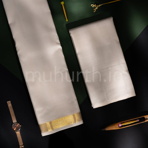 Premium Off-White Pure Silk Dhoti with Angavastram