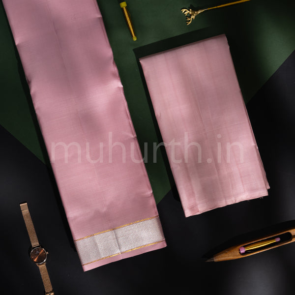 Premium Light Pink Pure Silk Dhoti with Angavastram