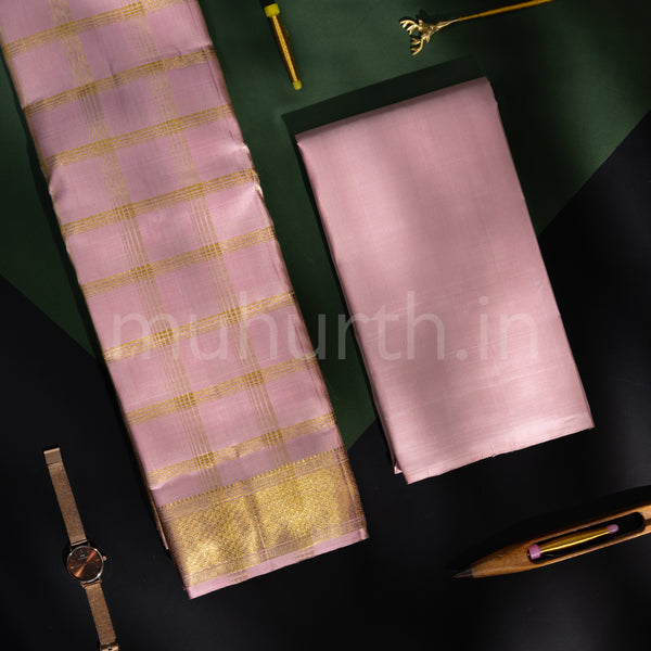 Premium Light Pink Pure Silk Dhoti with Angavastram