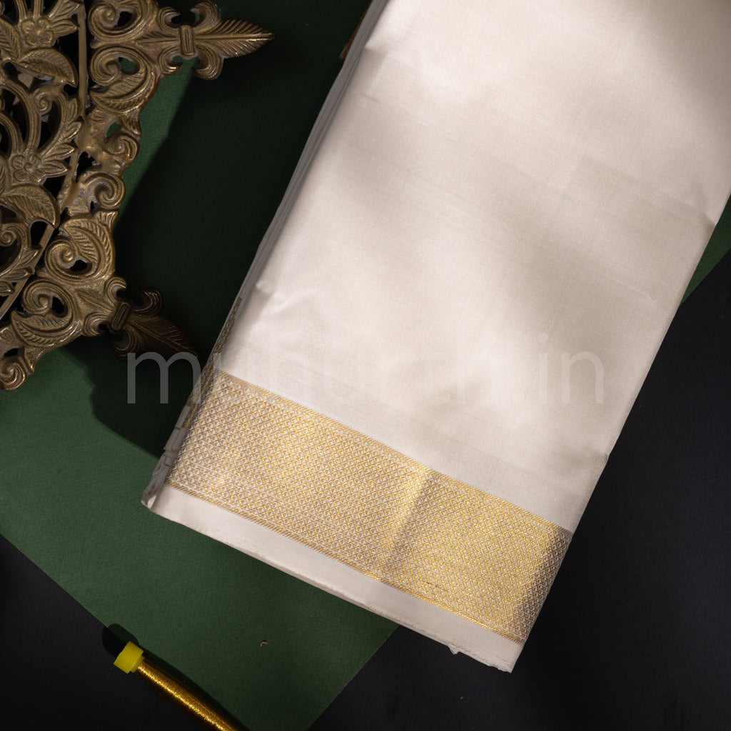 Premium Off-White Pure Silk Dhoti with Angavastram