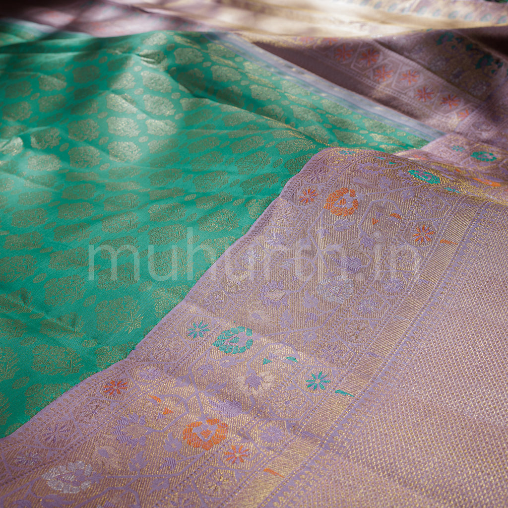 Rama Blue Meenakari Pure Kanjivaram Silk Saree with Lavender