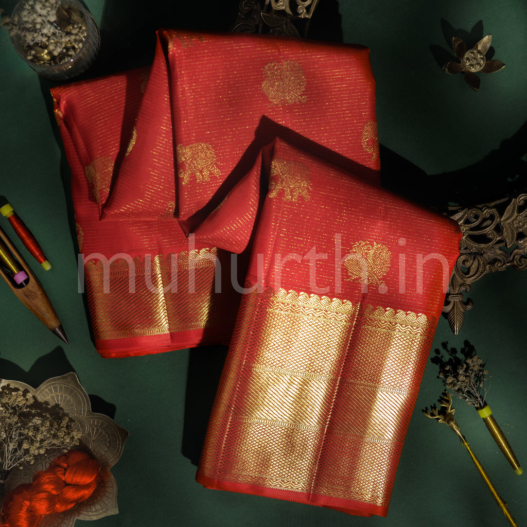 Bridal Red Vaira Oosi Kanjivaram Silk Saree