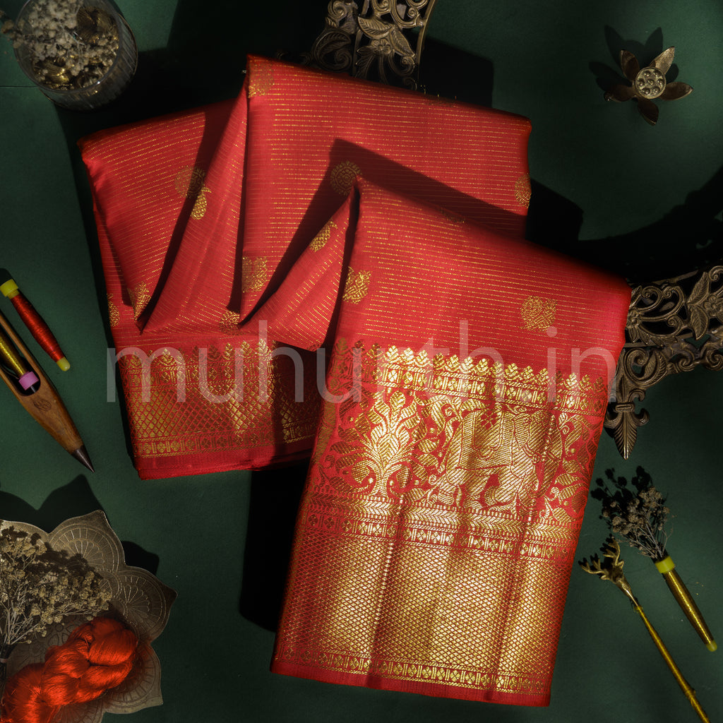Bridal Red Vaira Oosi Kanjivaram Silk Saree