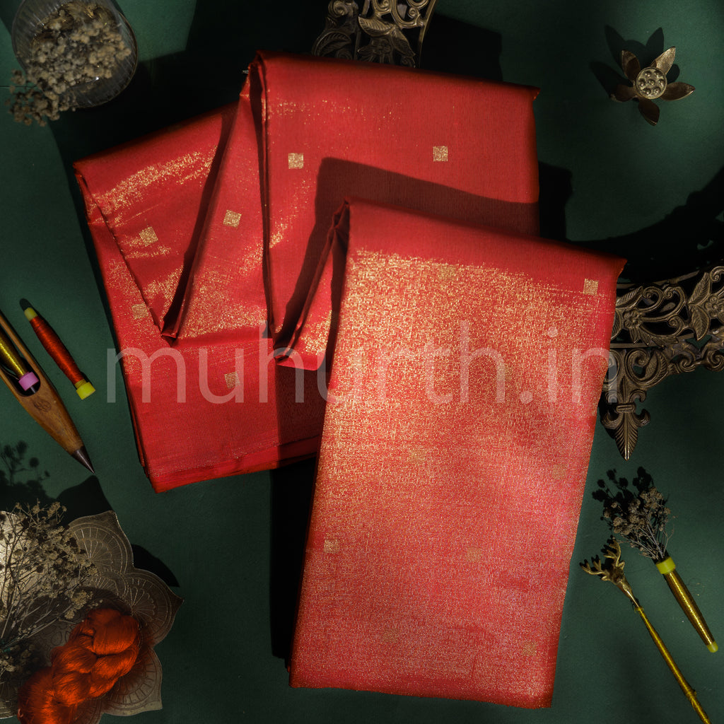 Bright Red Pure Zari Tissue Kanjivaram Silk Saree