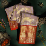 Pink Tissue Kanjivaram Silk Saree with Bright Red