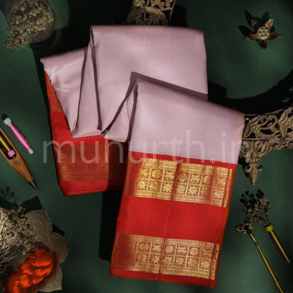 Pink Pure Kanjivaram Silk Saree with Bright Red