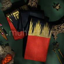 Load image into Gallery viewer, Black Pure Kanjivaram Silk Saree with Red Orange