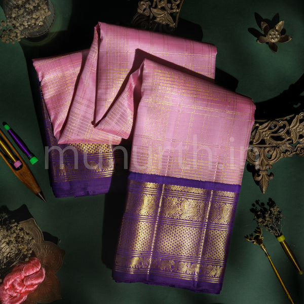 Pink Kora Kanjivaram Silk Saree with Meenakshi