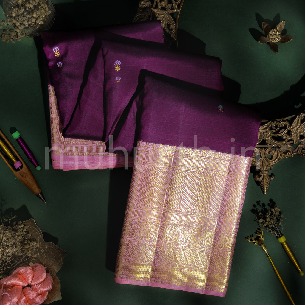 Magenta Pure Kanjivaram Silk Saree with Pink