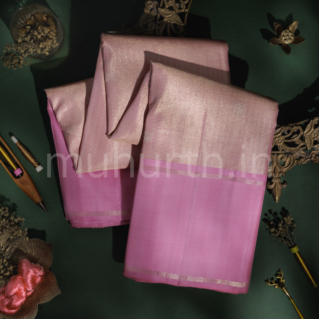 Baby Pink Pure Kanjivaram Silk Saree with Pink