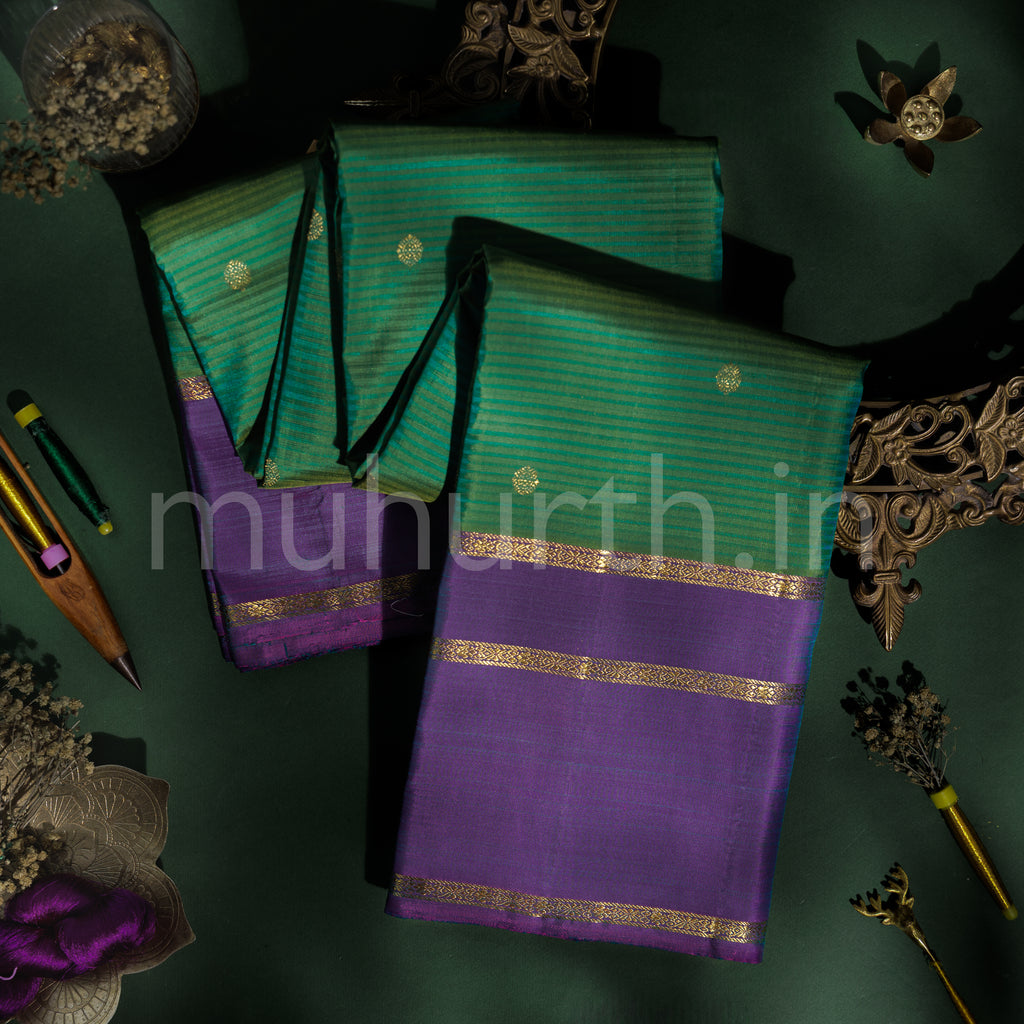 Elai Pacchai Green Pure Kanjivaram Silk Saree with Magenta