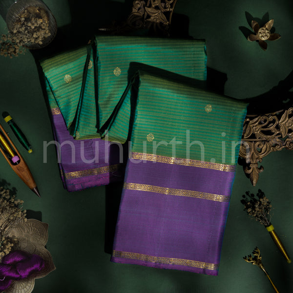 Elai Pacchai Green Pure Kanjivaram Silk Saree with Magenta