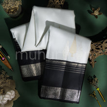 Load image into Gallery viewer, Off -White Pure Kanjivaram Silk Saree with Black