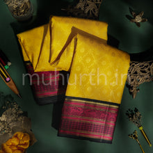 Load image into Gallery viewer, Mustard Pure Kanjivaram Silk Saree with Black