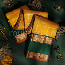 Load image into Gallery viewer, Mango Yellow Pure Zari Kanjivaram Silk Saree with Green