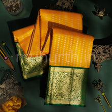 Load image into Gallery viewer, Golden Mustard Pure Kanjivaram Silk Saree with Green
