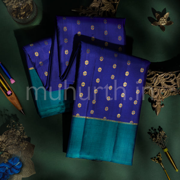 Violet Pure Kanjivaram Silk Saree with Rama Green