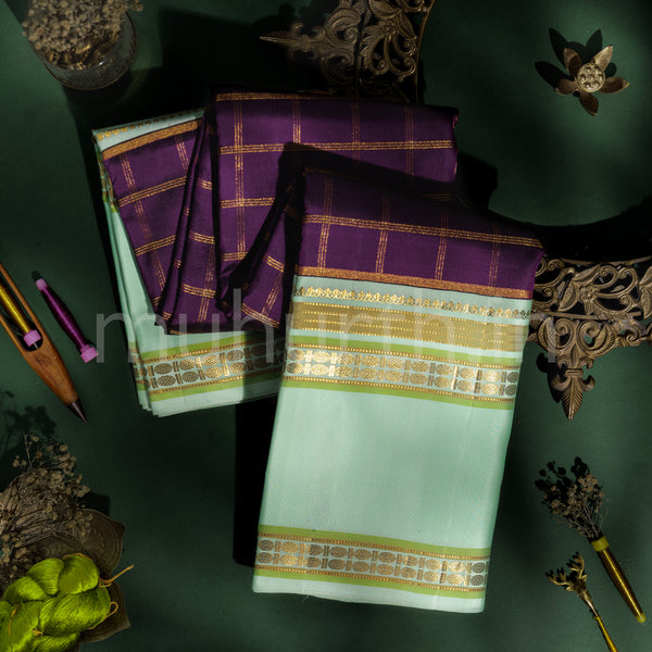 Magenta Pure Kanjivaram Silk Saree with Light Turquoise