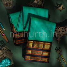 Load image into Gallery viewer, Sea Green Pure Kanjivaram Silk Saree with Black