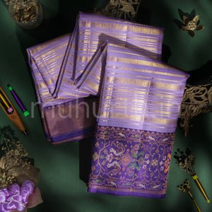 Lavender Veldhari Kanjivaram Silk Saree with Meenakshi