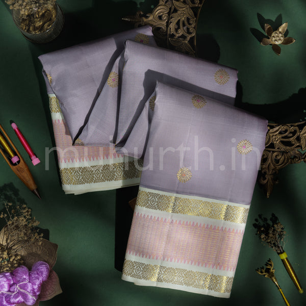 Light Lavender Pure Kanjivaram Silk Saree with Off-White