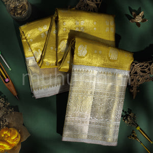 Golden Luxury Tissue Kanjivaram Silk Saree with Silver Grey