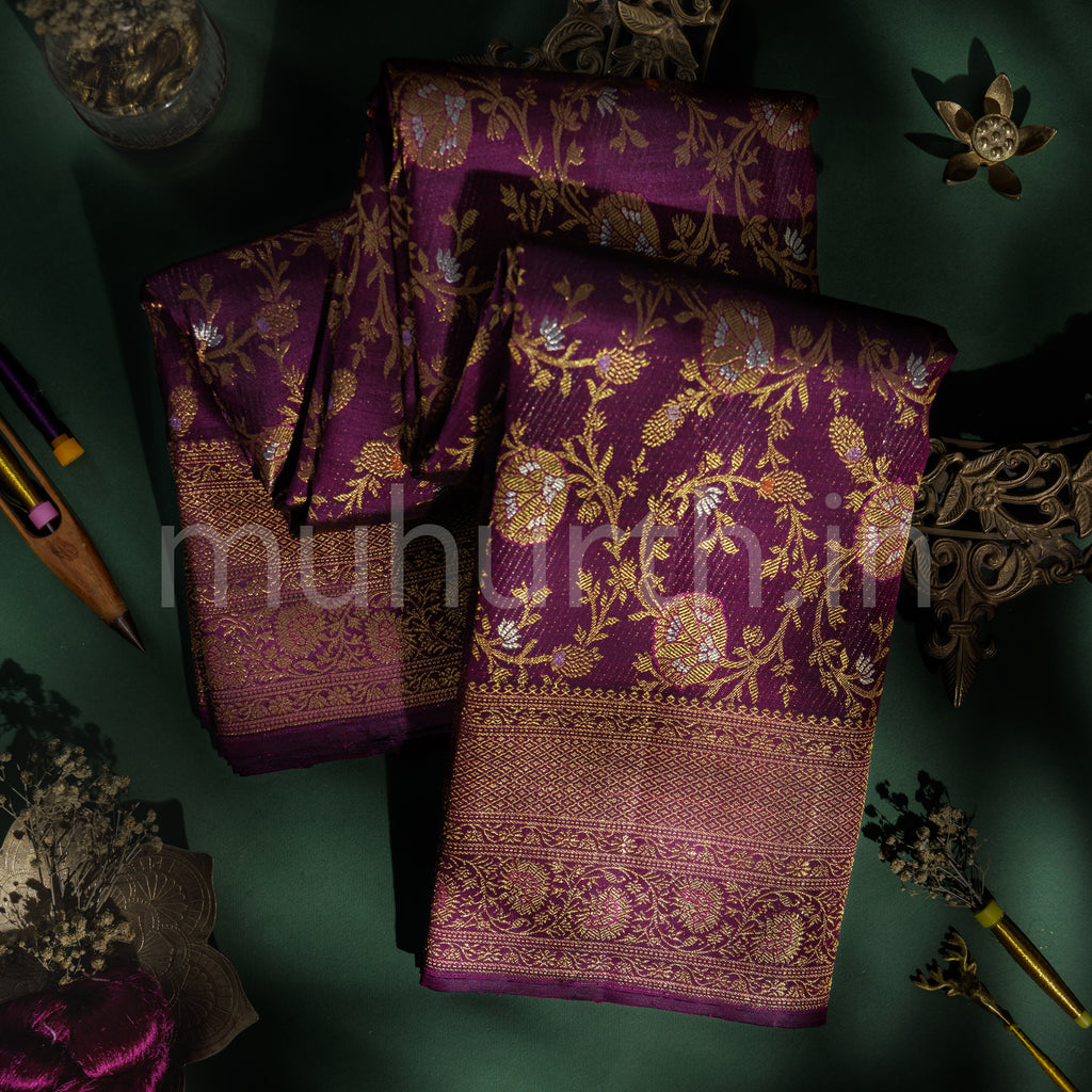 Magenta Bridal Meenakari Kanjivaram Silk Saree   
