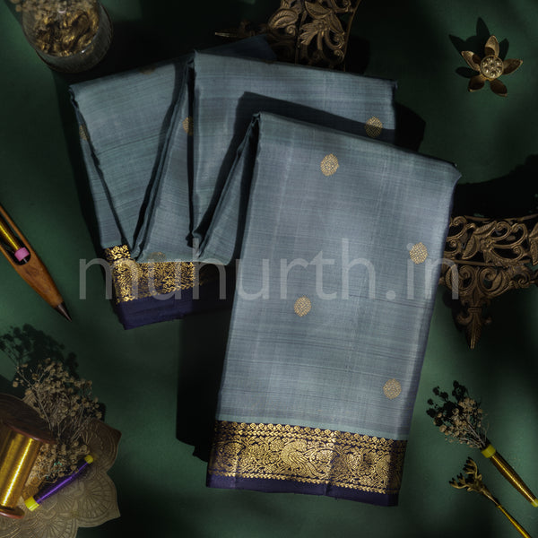 Grey Pure Kanjivaram Silk Saree with Vijaya