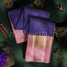 Load image into Gallery viewer, Violet Pure Kanjivaram Silk Saree with Peach