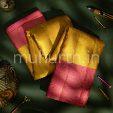 Load image into Gallery viewer, Golden Mustard Kanjivaram Silk Saree Peach