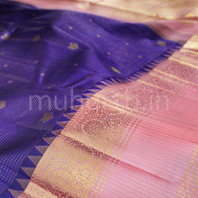 Load image into Gallery viewer, Violet Pure Kanjivaram Silk Saree with Peach
