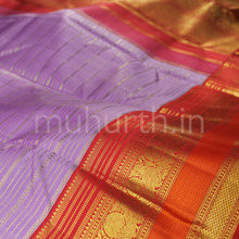 Load image into Gallery viewer, Lilac Veldhari Pure Kanjivaram Silk Saree with Bright Red