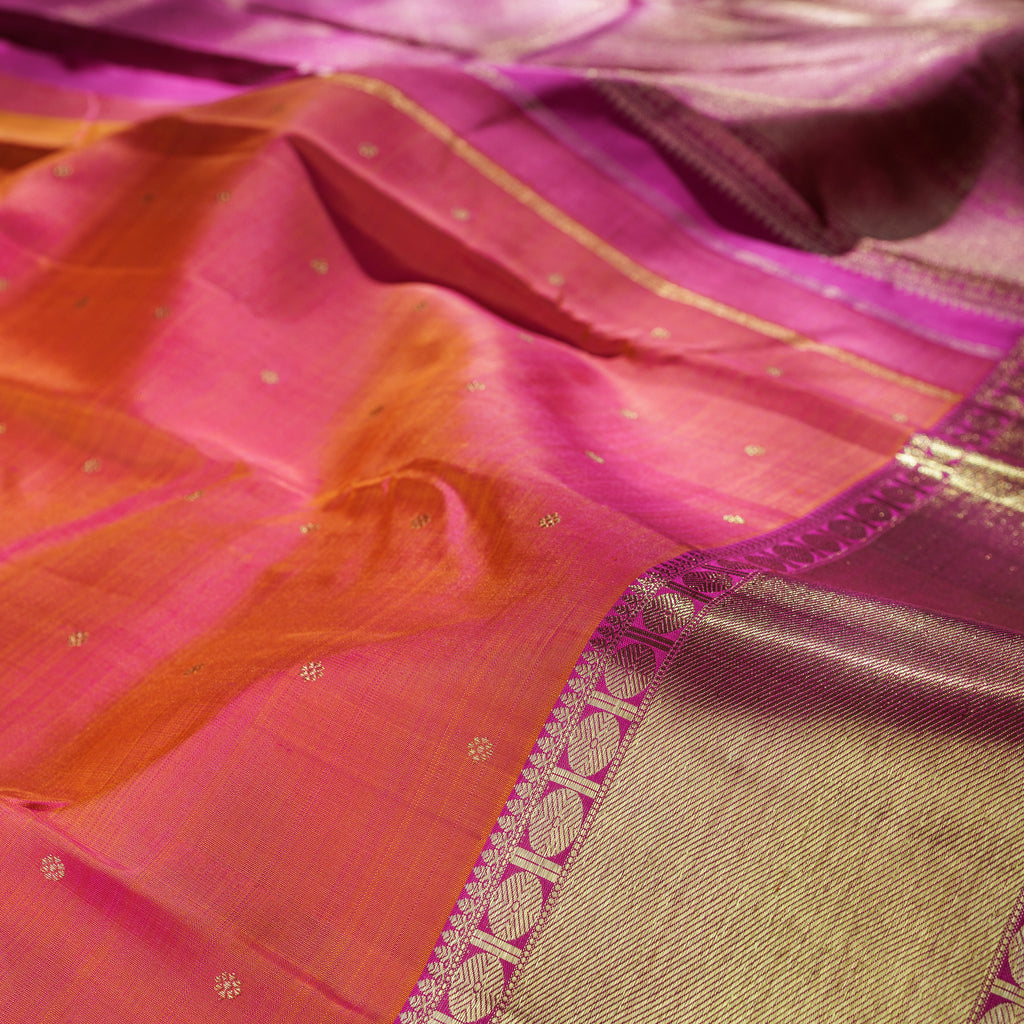 Rose Orange Pure Kanjivaram Silk Saree with Rose