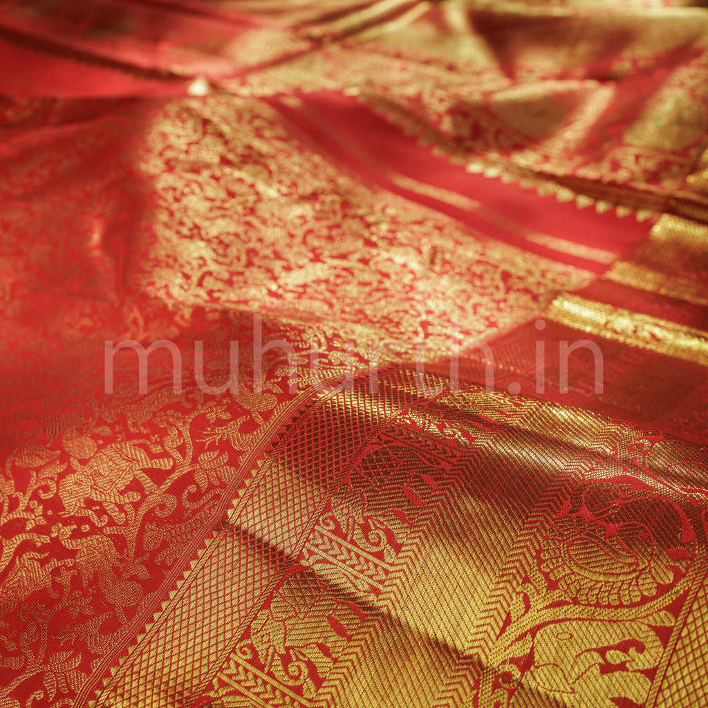 Bright Red Vanasingaram Pure Kanjivaram Silk Saree