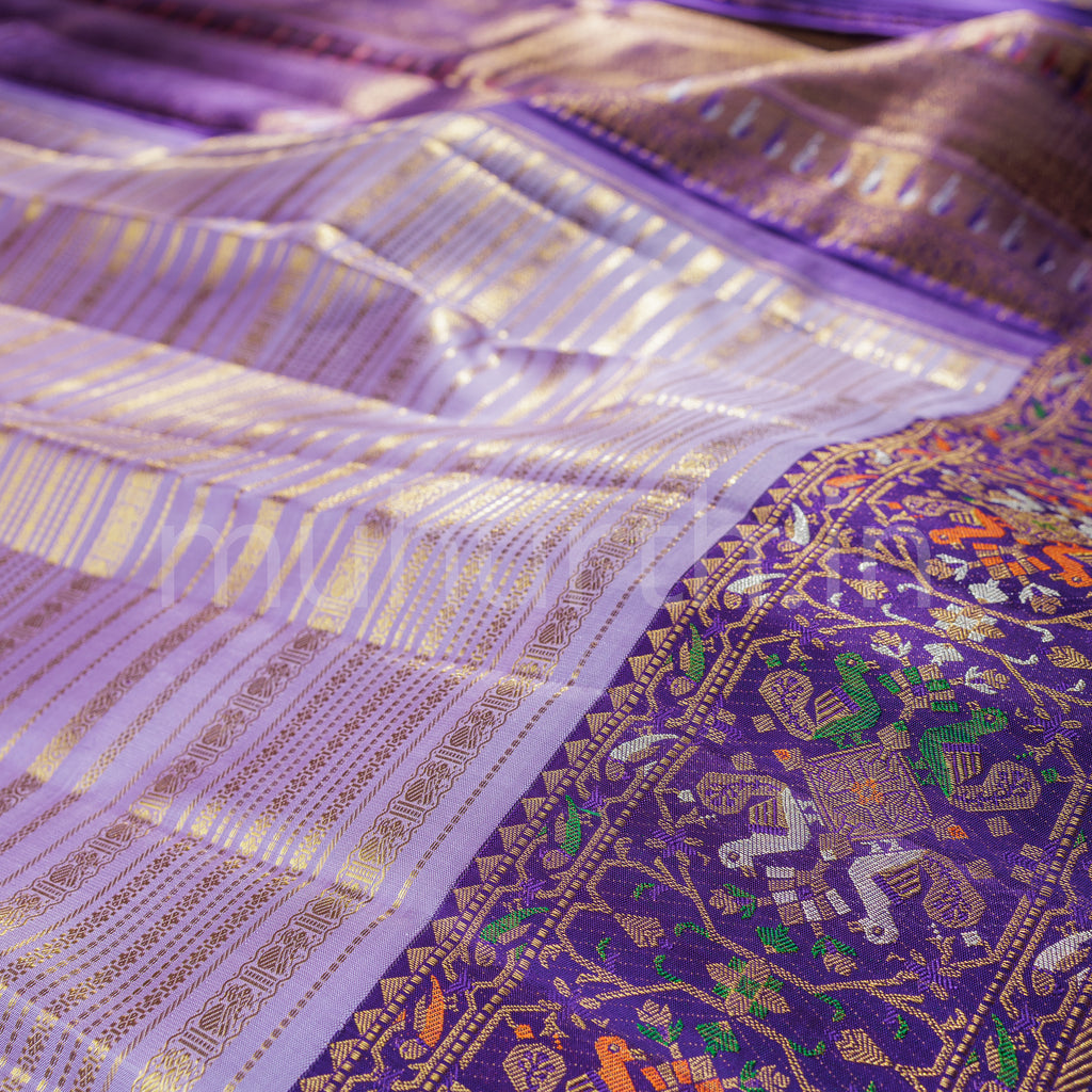 Lavender Veldhari Kanjivaram Silk Saree with Meenakshi