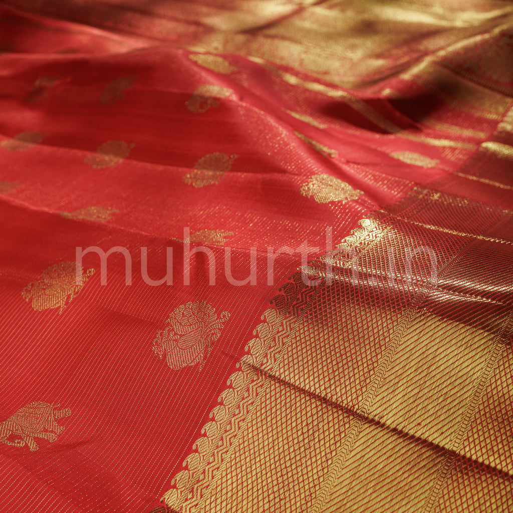 Bridal Red Vaira Oosi Kanjivaram Silk Saree