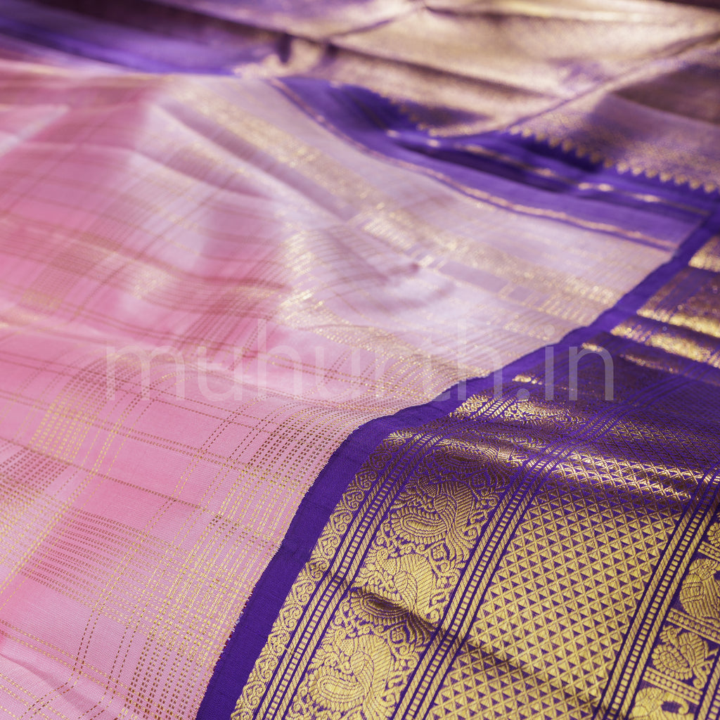 Pink Kora Kanjivaram Silk Saree with Meenakshi