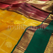 Load image into Gallery viewer, Mango Yellow Pure Zari Kanjivaram Silk Saree with Green