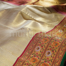 Load image into Gallery viewer, Golden Off-White Pure Kanjivaram Silk Saree with Arakku