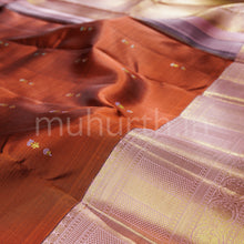 Load image into Gallery viewer, Rust Brown Pure Kanjivaram Silk Saree with Pink