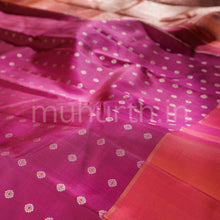 Load image into Gallery viewer, Magenta Pure Kanjivaram Silk Saree with Orange Rose