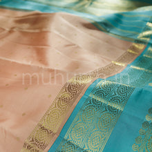 Load image into Gallery viewer, Light Peach Pure Zari Kanjivaram Silk Saree with Powder Blue