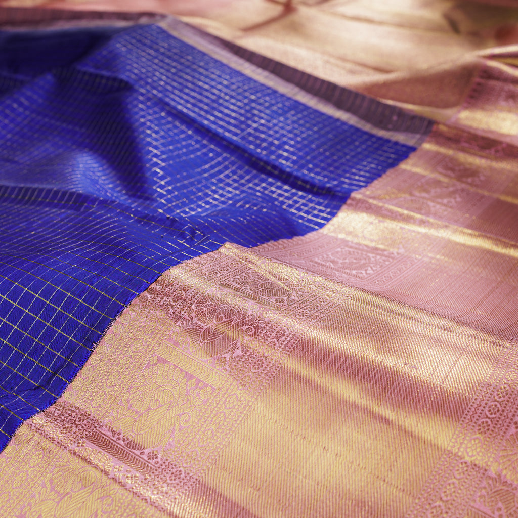 Violet Pure Kanjivaram Silk Saree with Peach