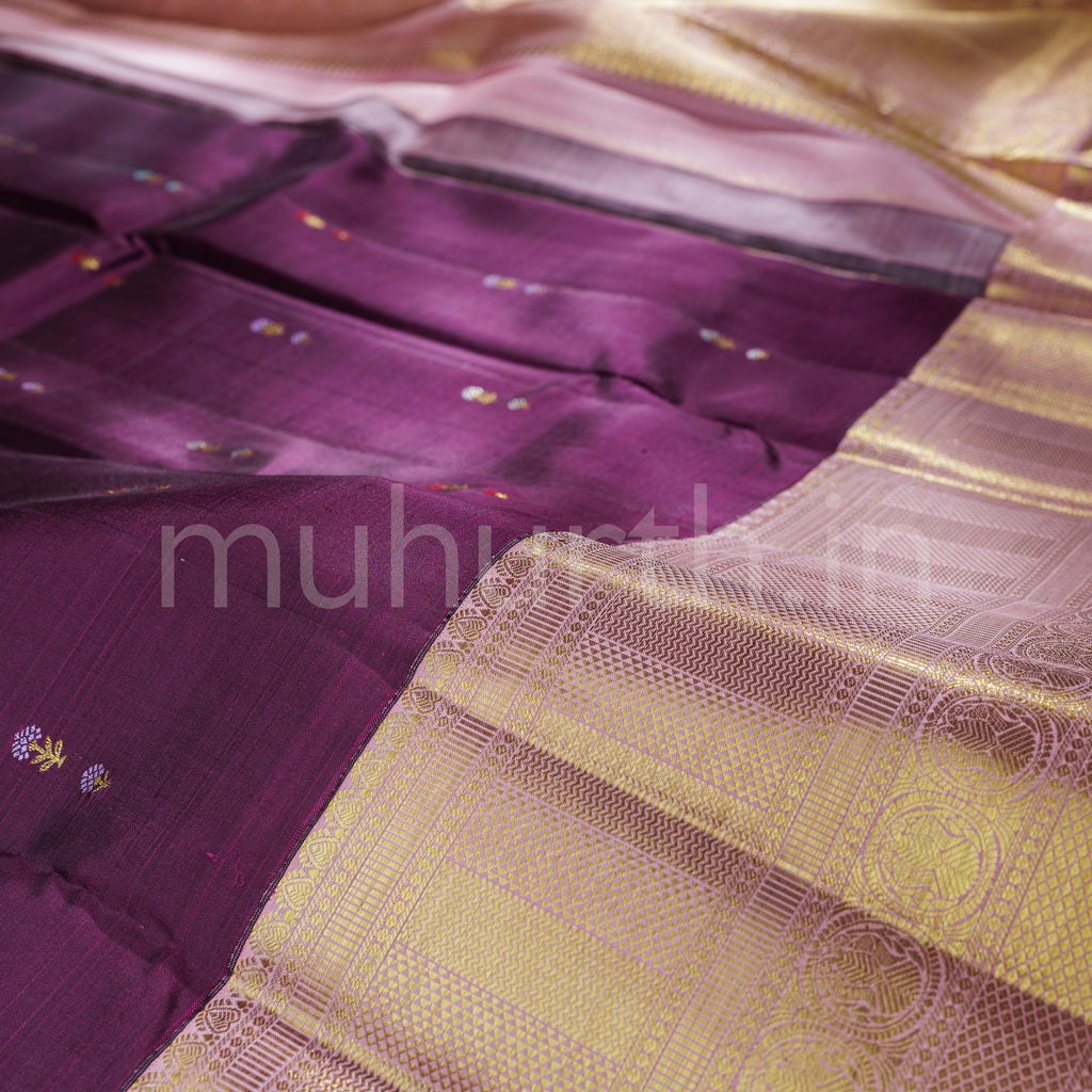 Magenta Pure Kanjivaram Silk Saree with Pink