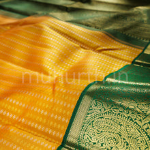 Load image into Gallery viewer, Golden Mustard Pure Kanjivaram Silk Saree with Green