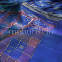 Load image into Gallery viewer, Violet Green Pattu Checks Kanjivaram Silk Saree